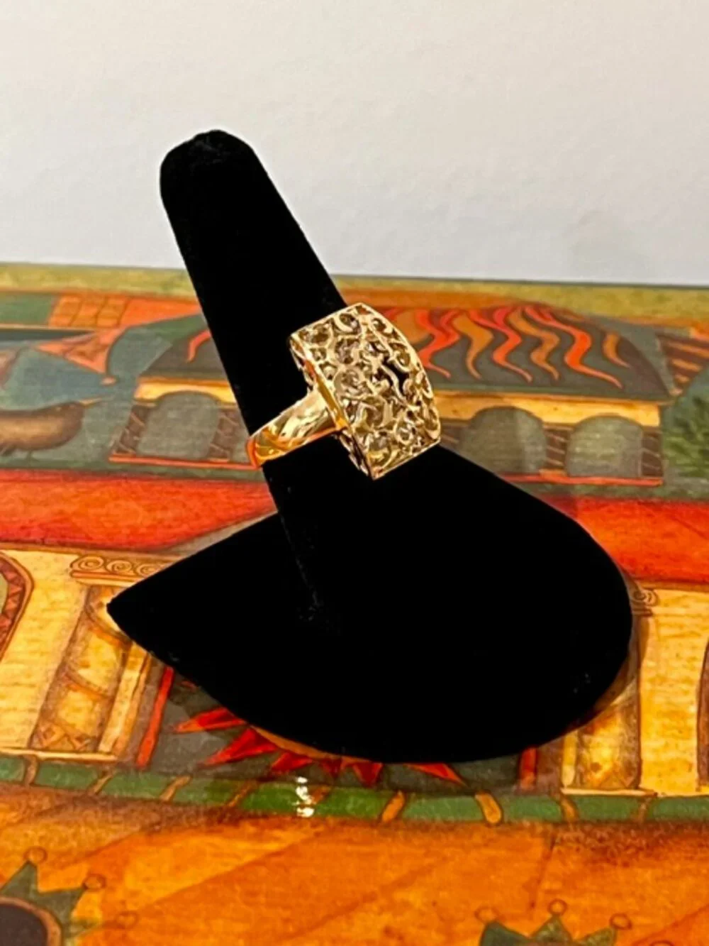 14K Solid Gold Filigree Ring, Size 8